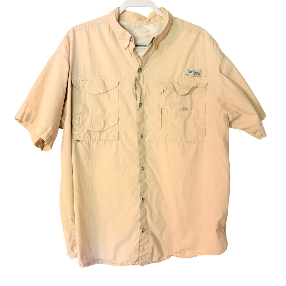 Columbia PFG Fishing Shirt XL Gorpcore Tan Short Sleeve Bahama Button Up FM7130